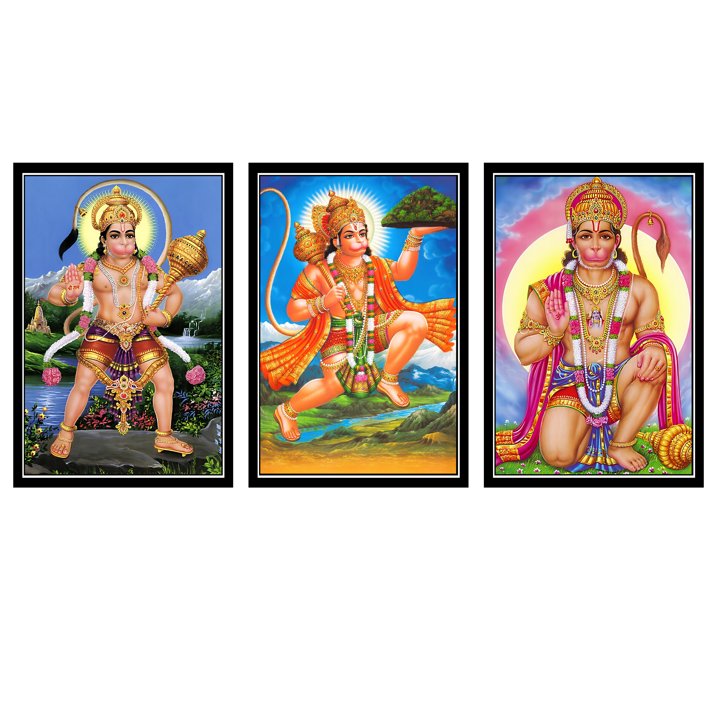 HANUMAN JI SET OF 3 FRAMES| PACK 12 | EACH FRAME "12X18" INCH