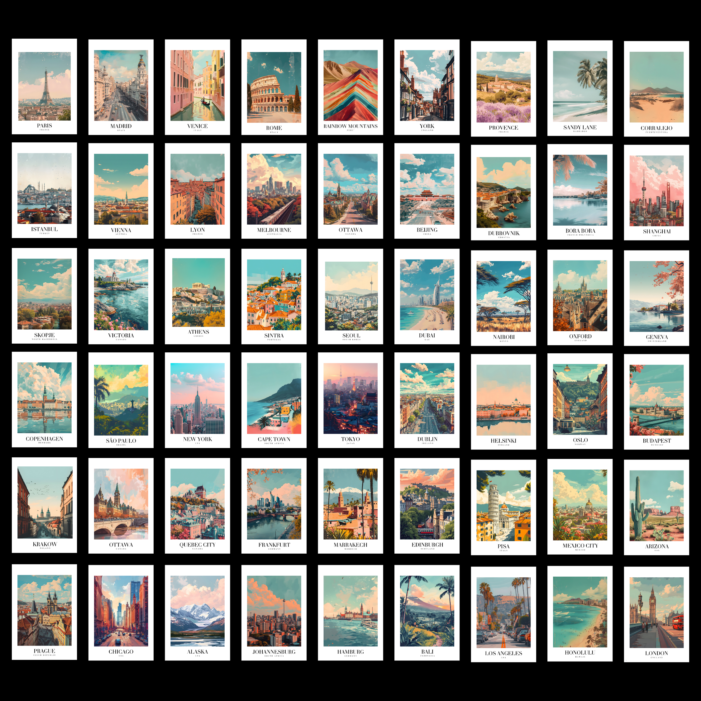 TRAVEL PACK OF 54 POSTERS| EACH POSTER "4X6" INCHES