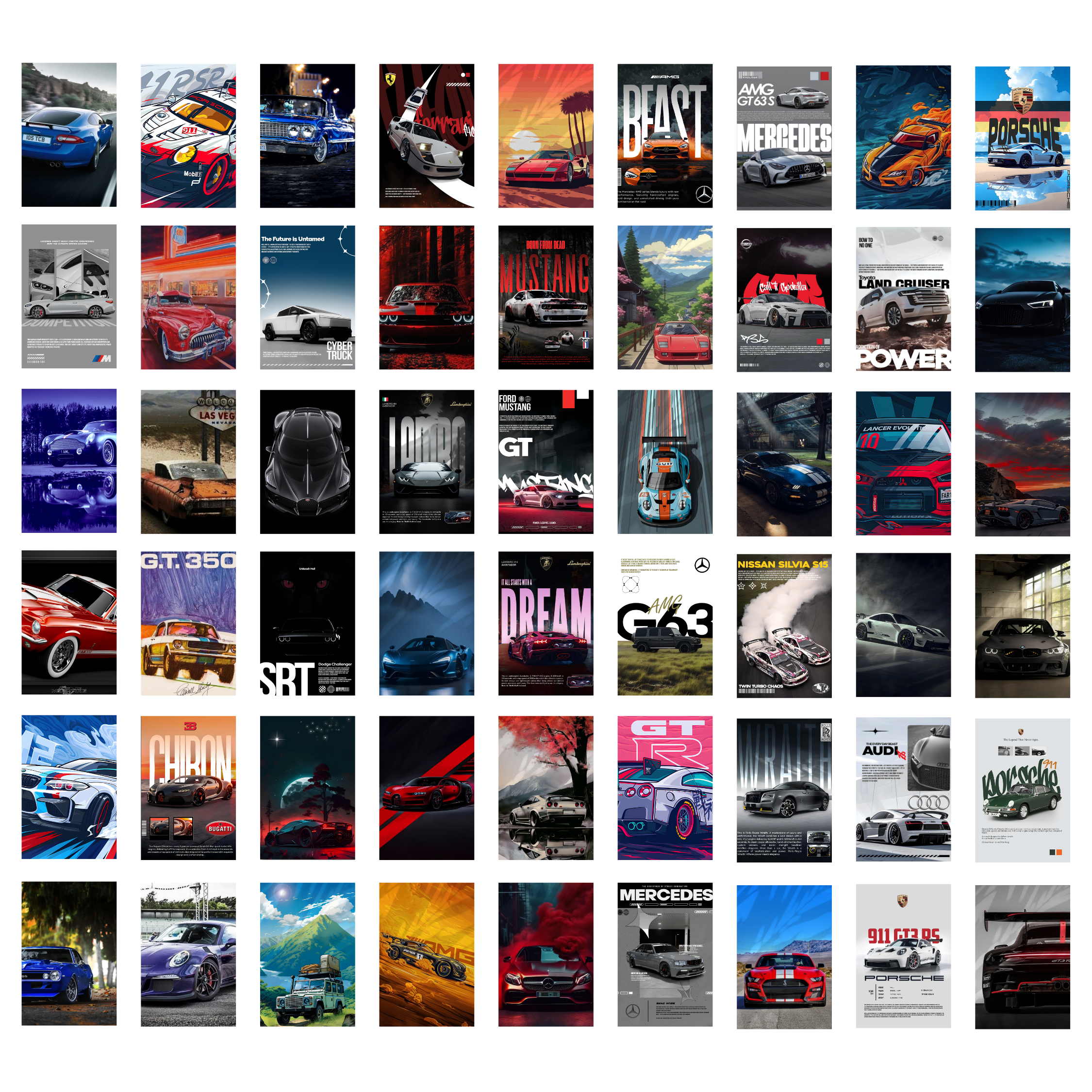 CARS PACK OF 54 POSTERS| EACH POSTER "4X6" INCHES