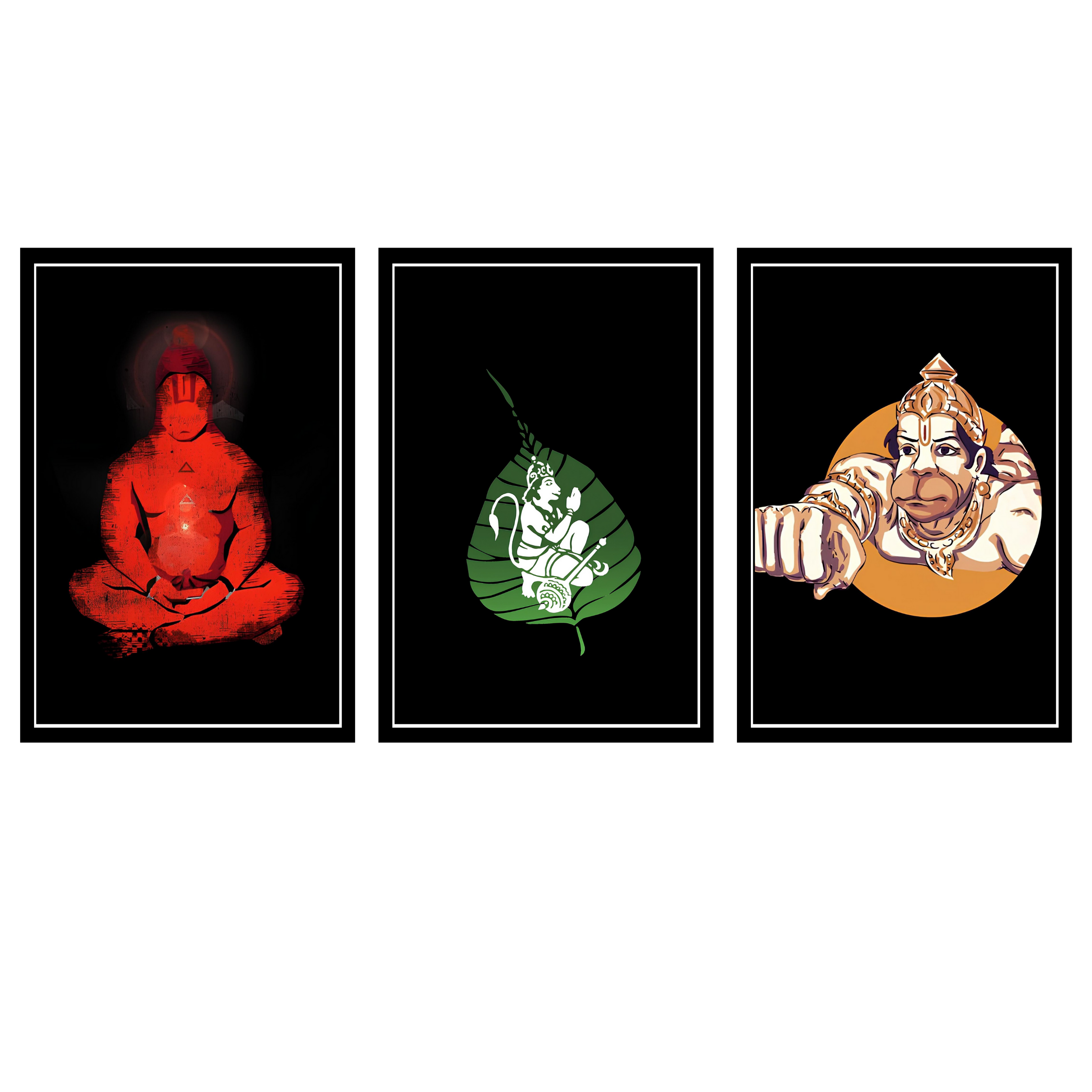 HANUMAN JI SET OF 3 FRAMES| PACK 7 | EACH FRAME "12X18" INCH