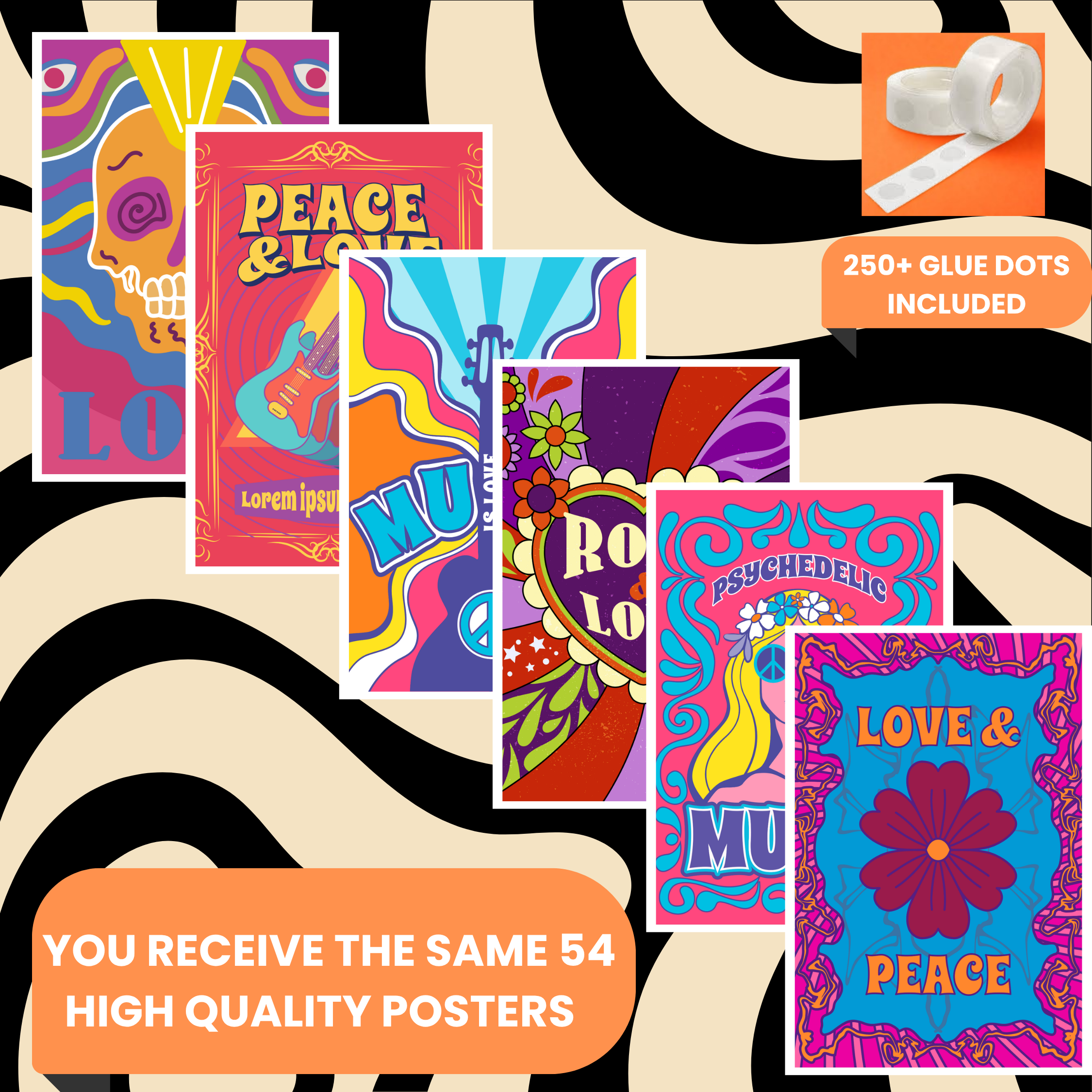 PSYCHEDELIC PACK OF 54 POSTERS| EACH POSTER "4X6" INCHES