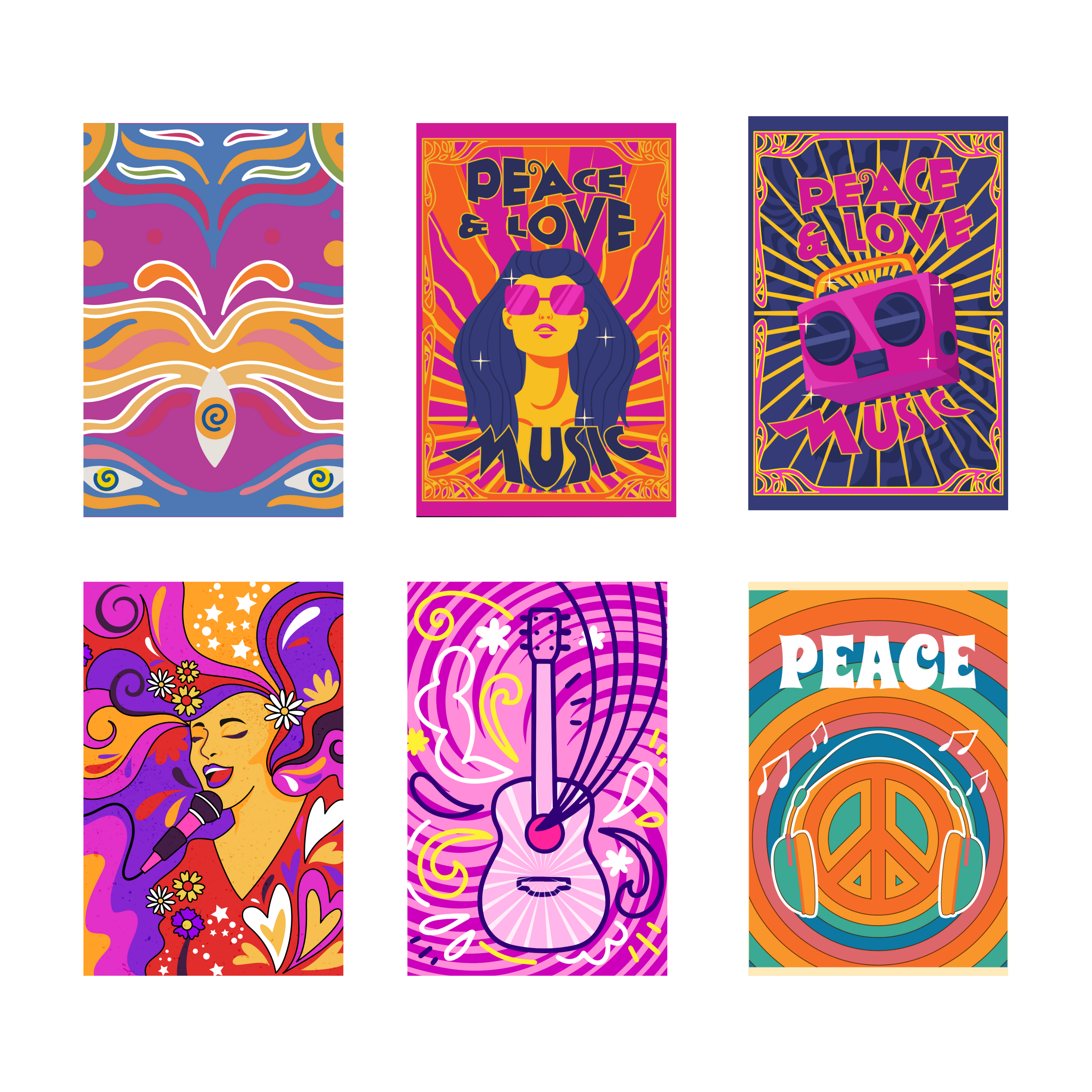 PSYCHEDELIC PACK OF 6 POSTERS SET 4