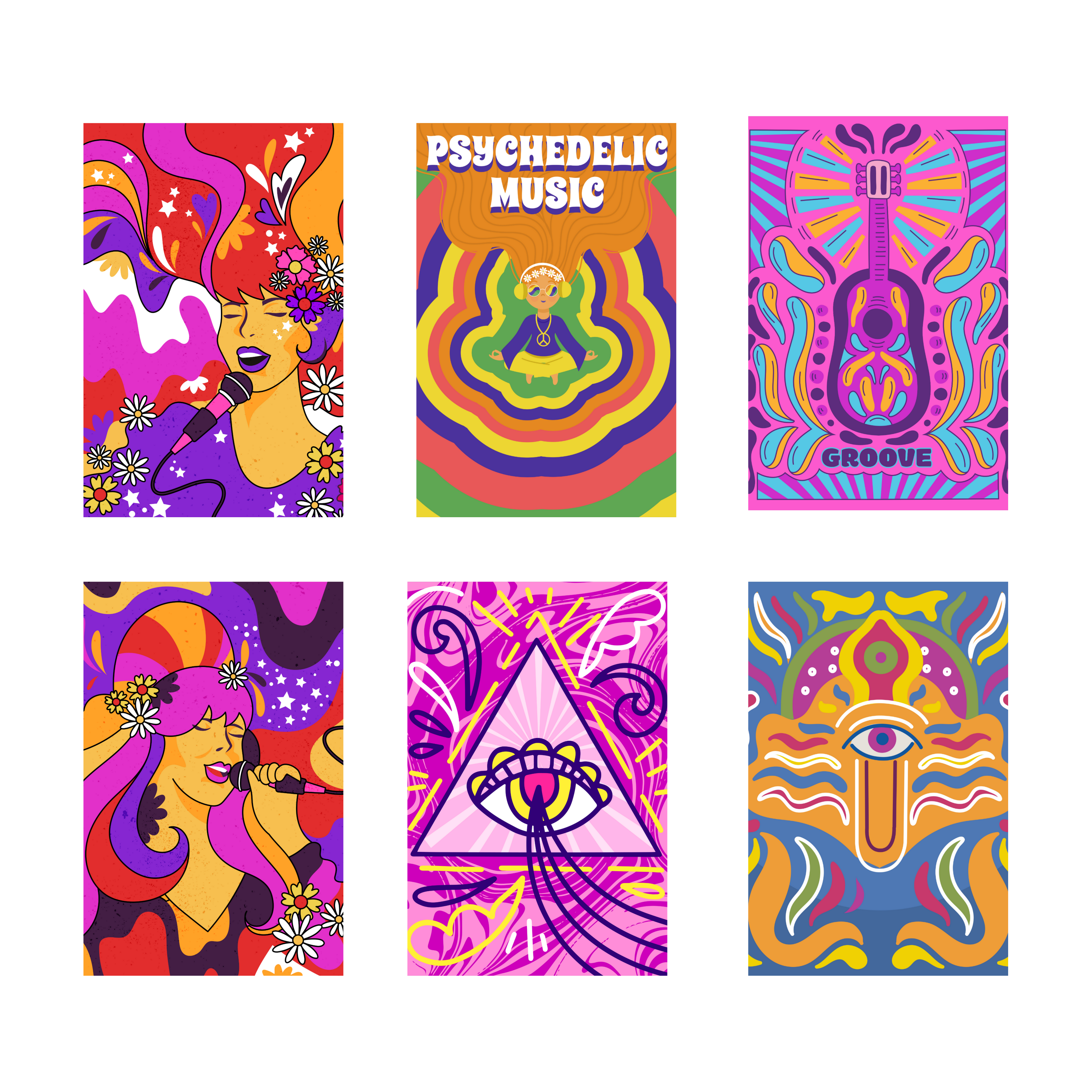 PSYCHEDELIC PACK OF 6 POSTERS SET 6