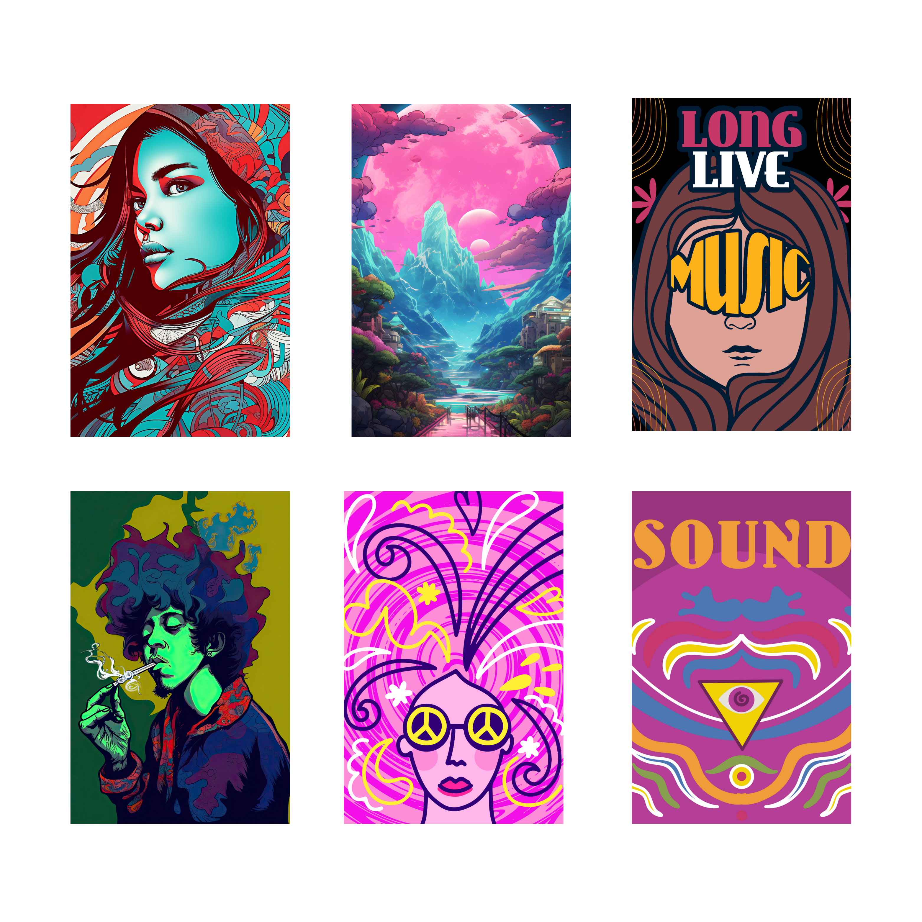 PSYCHEDELIC PACK OF 6 POSTERS SET 9