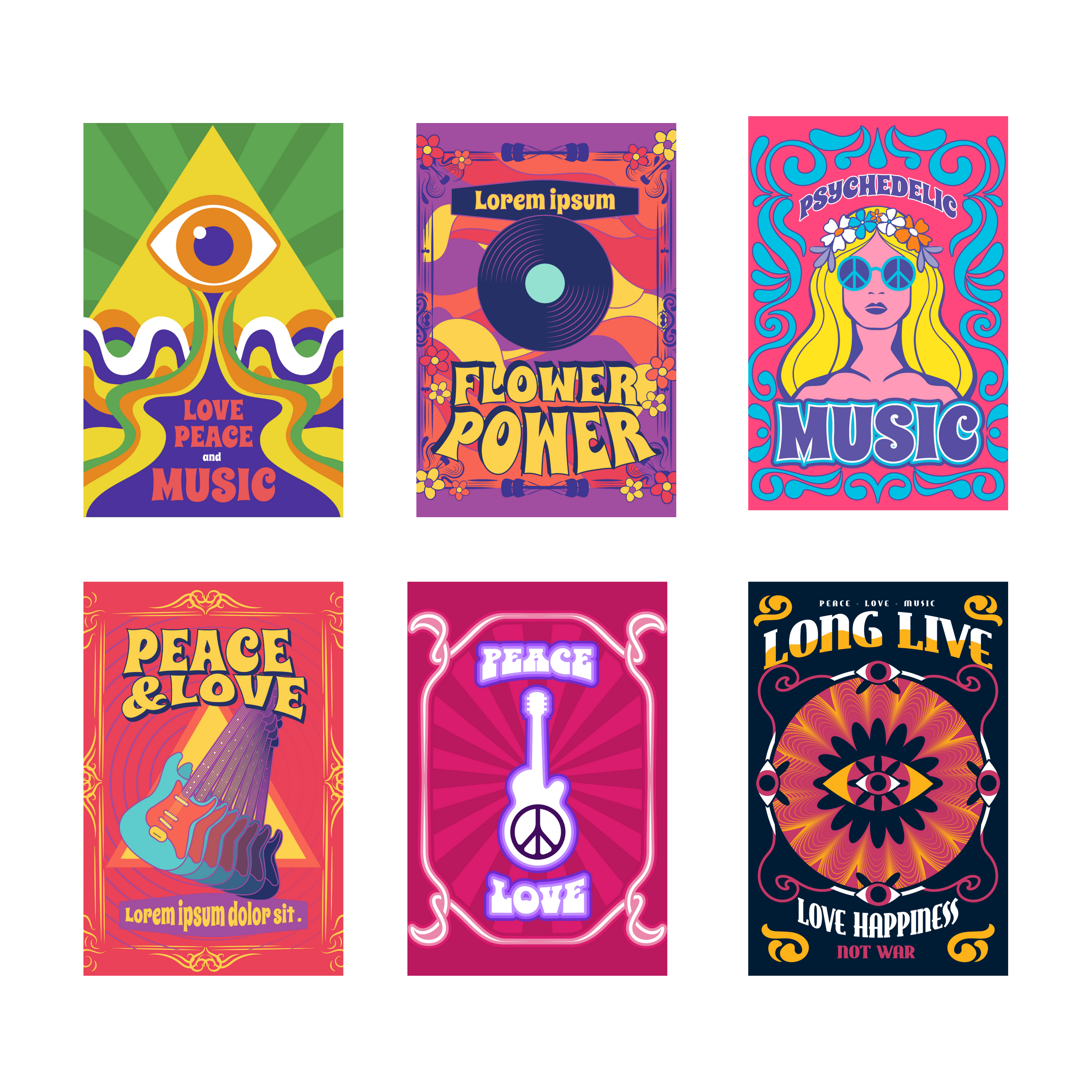 PSYCHEDELIC PACK OF 6 POSTERS SET 3