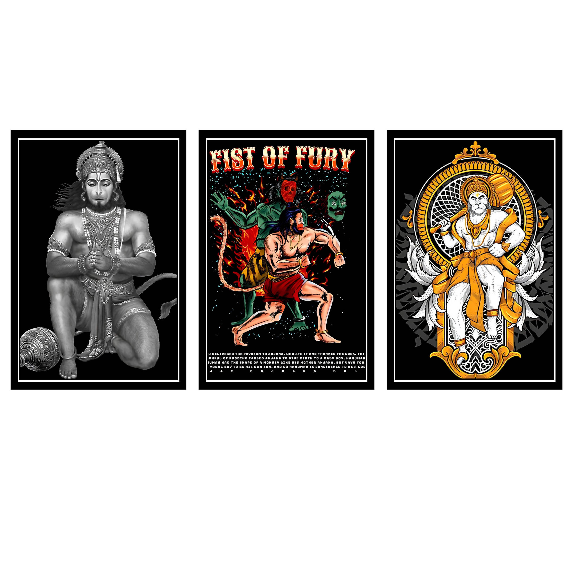 HANUMAN JI  SET OF 3 FRAMES| PACK 8 | EACH FRAME "12X18" INCH