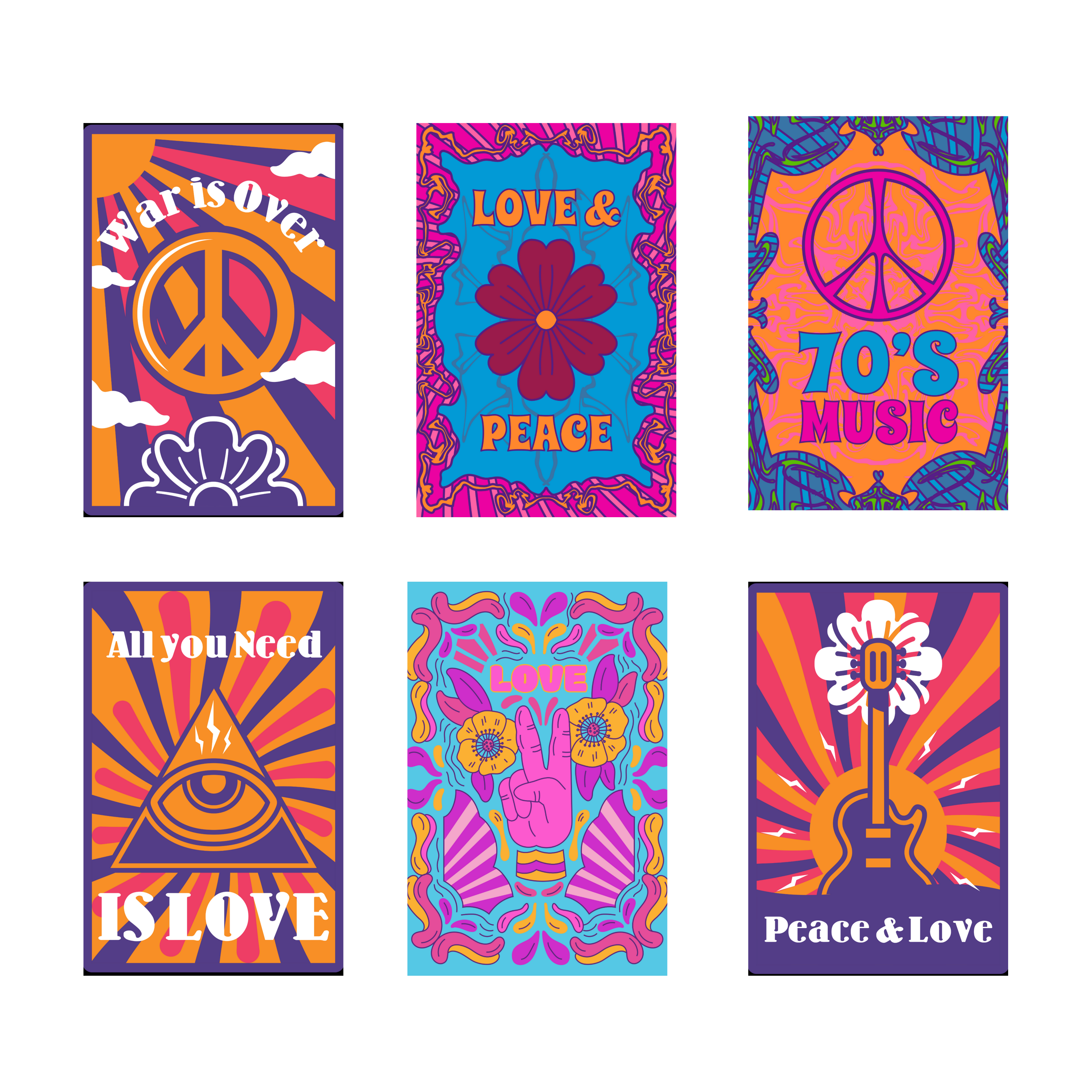 PSYCHEDELIC PACK OF 6 POSTERS SET 8