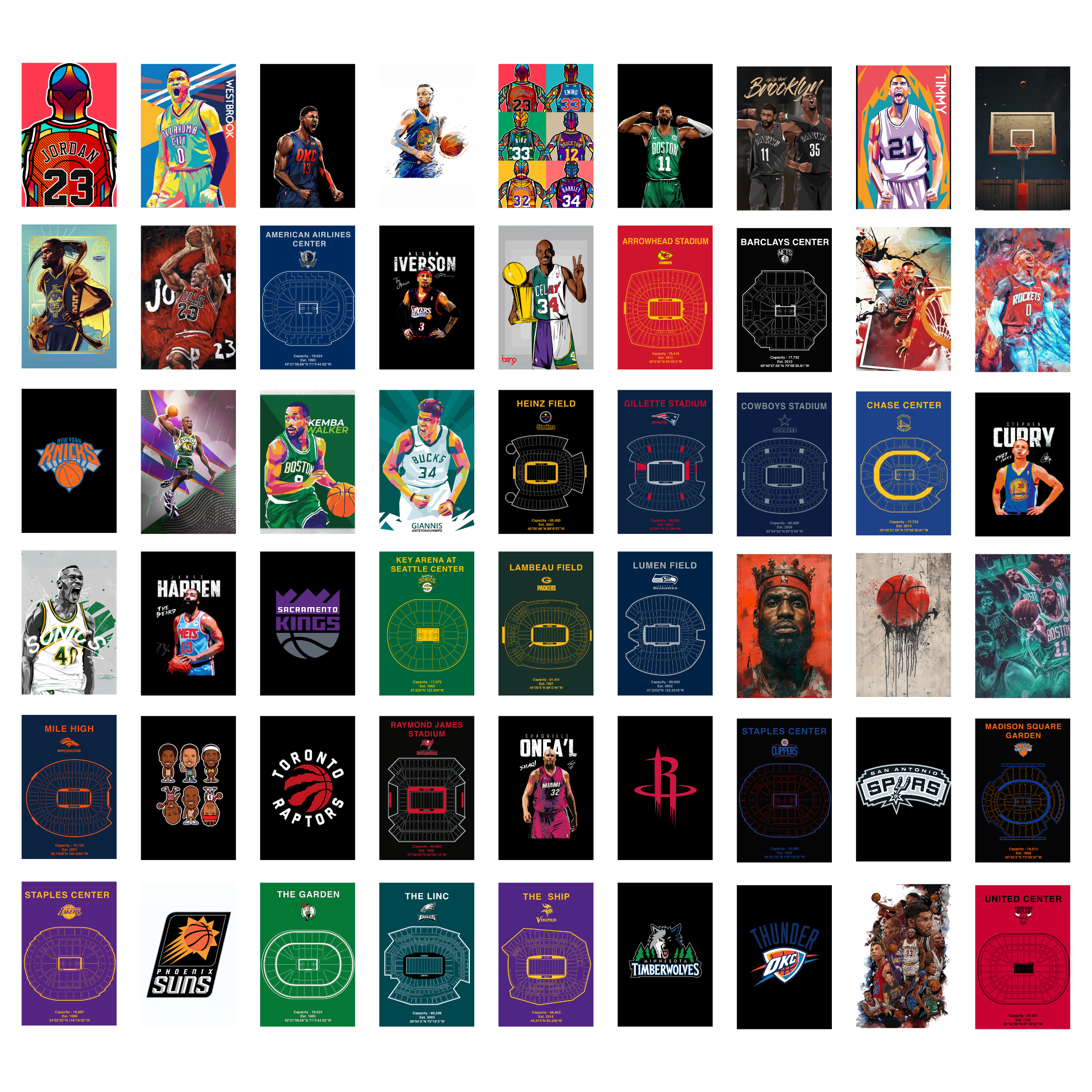 BASKETBALL PACK OF 54 POSTERS| EACH POSTER "4X6" INCHES