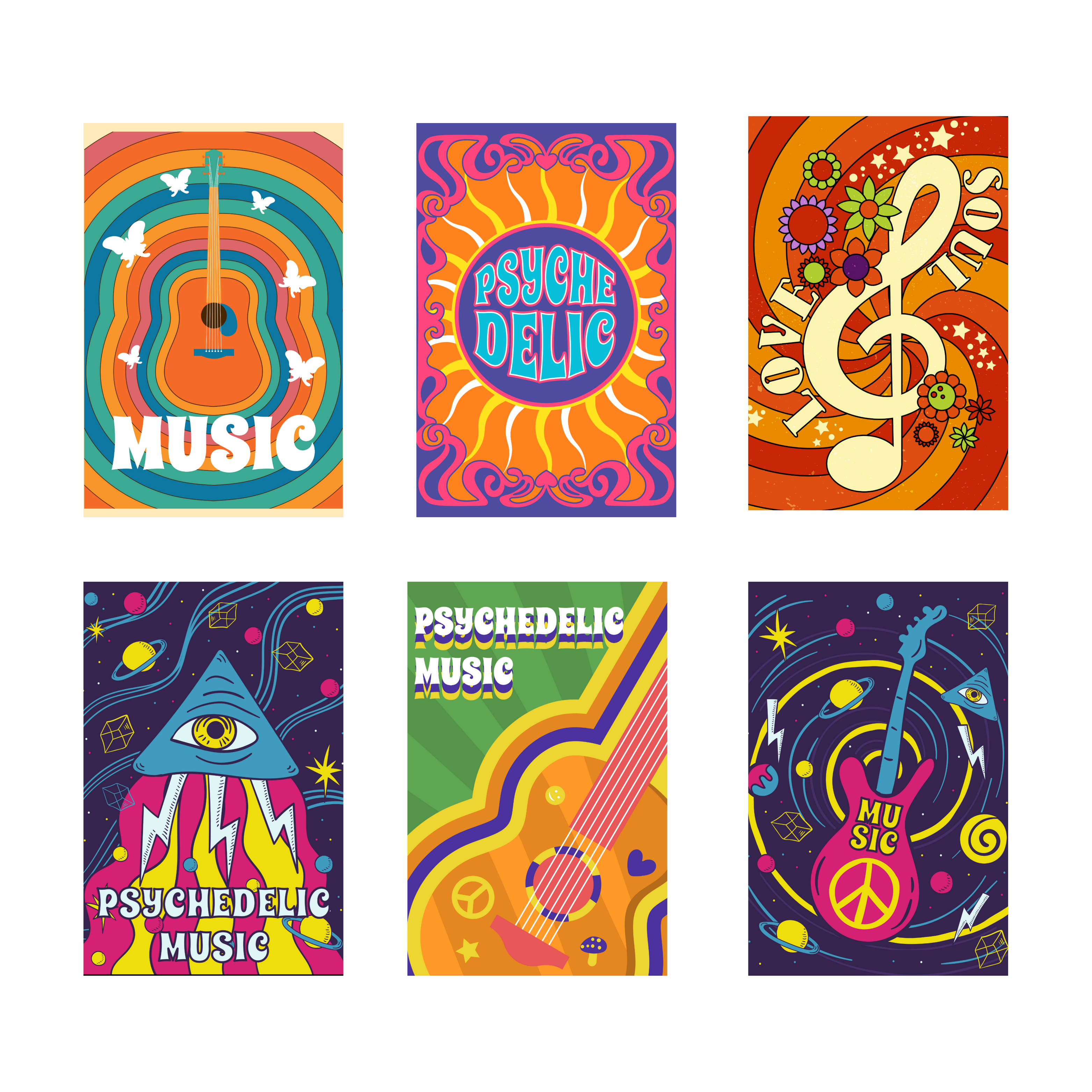 PSYCHEDELIC PACK OF 6 POSTERS SET 1
