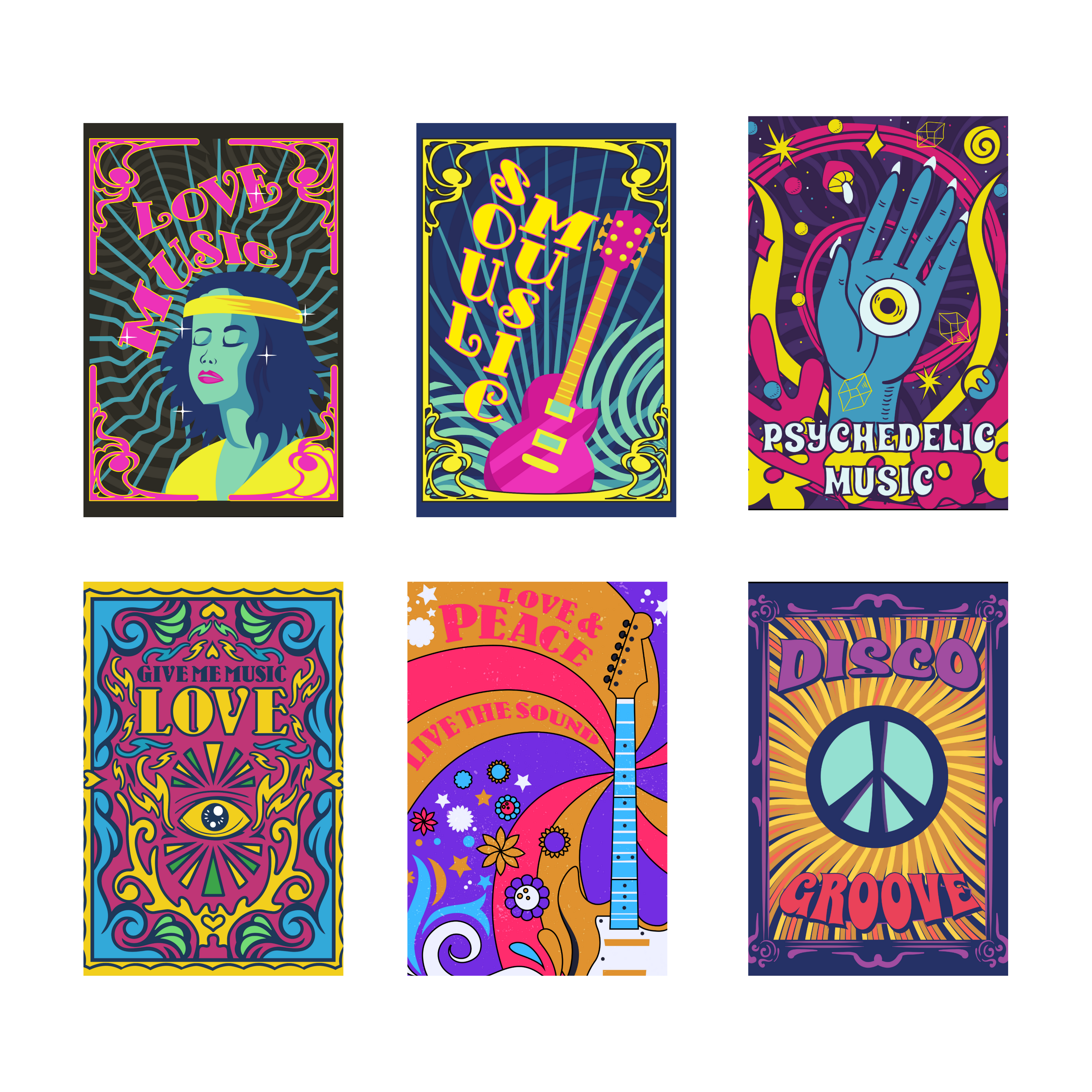 PSYCHEDELIC PACK OF 6 POSTERS SET 5