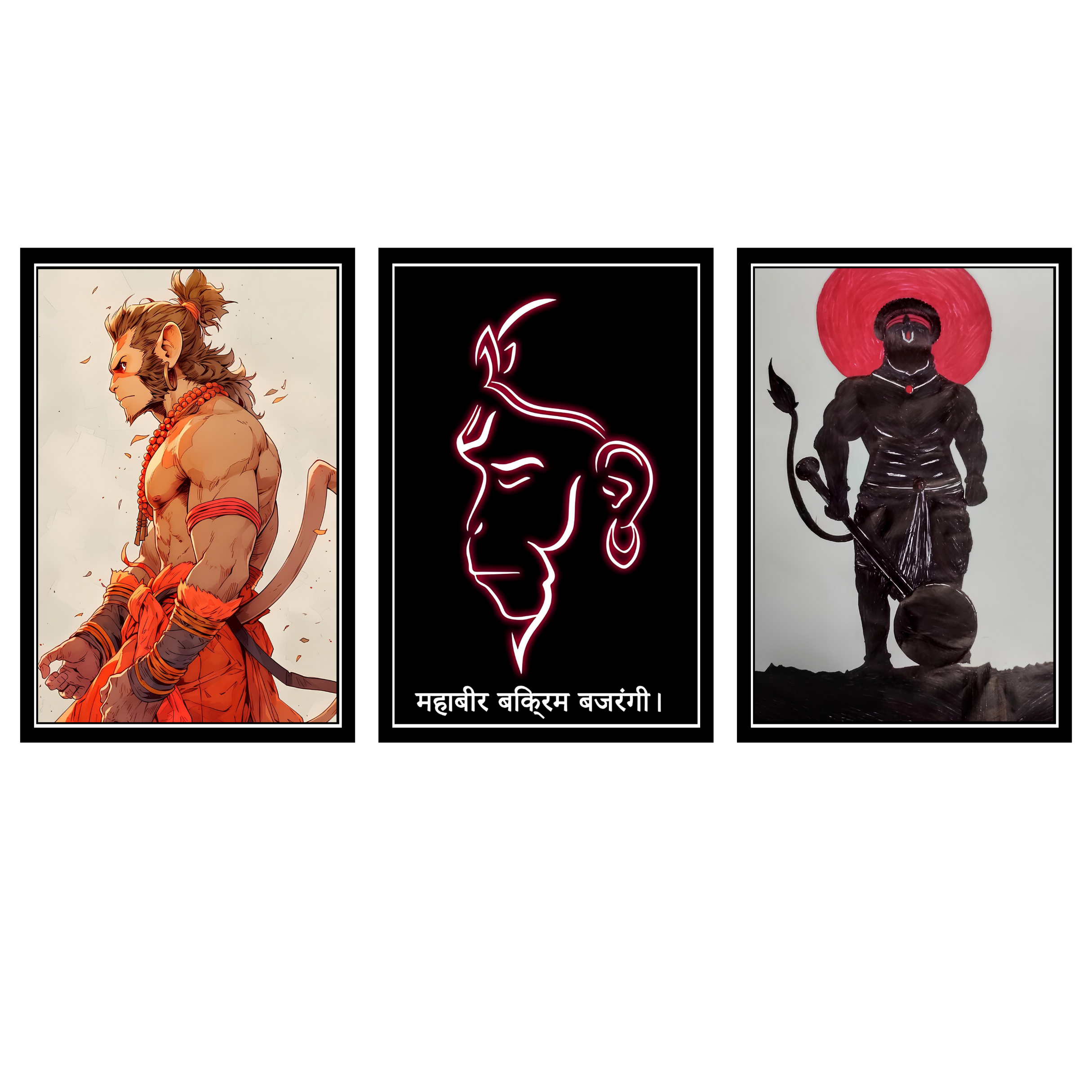 HANUMAN JI  SET OF 3 FRAMES| PACK 15 | EACH FRAME "12X18" INCH