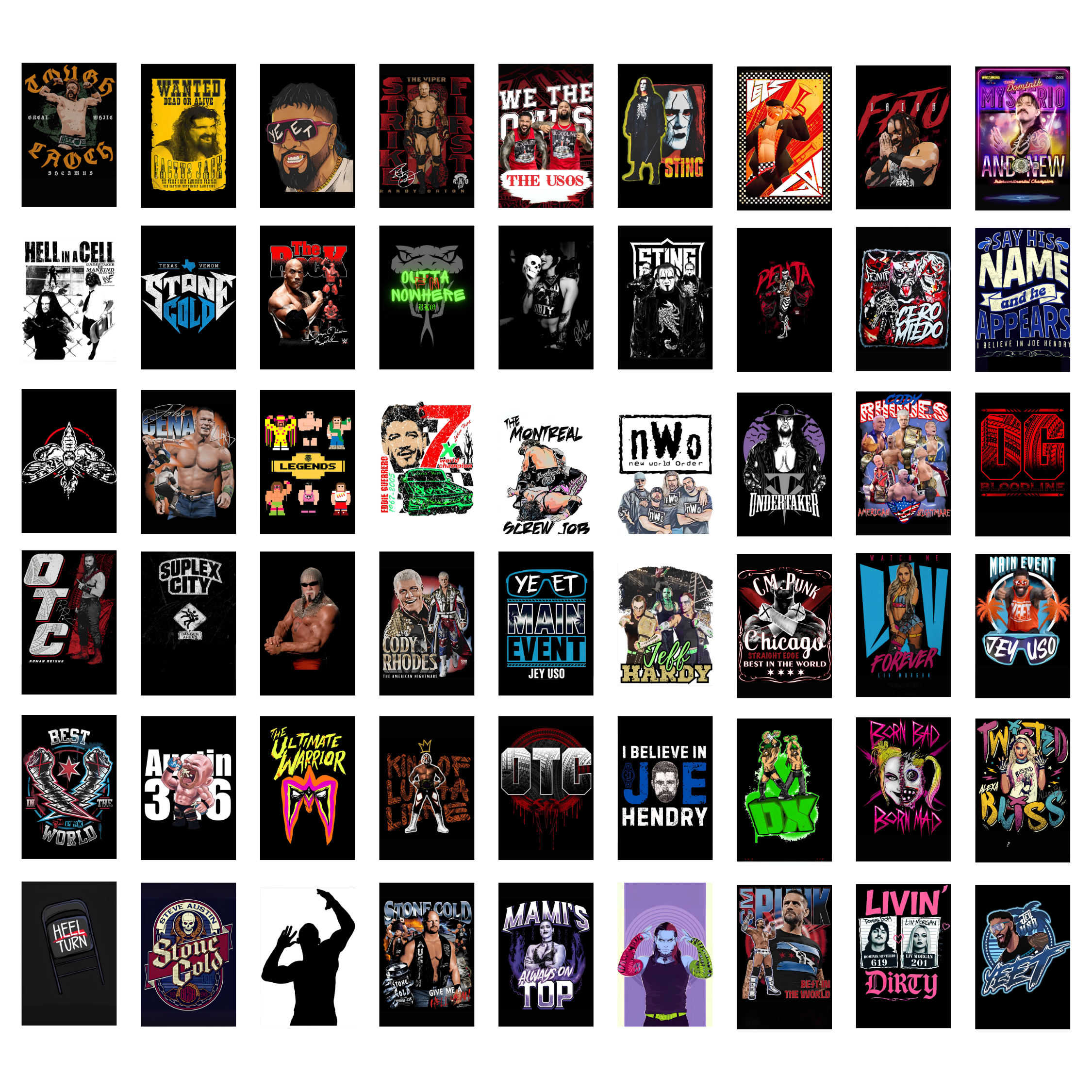 WWE PACK OF 54 POSTERS| EACH POSTER "4X6" INCHES