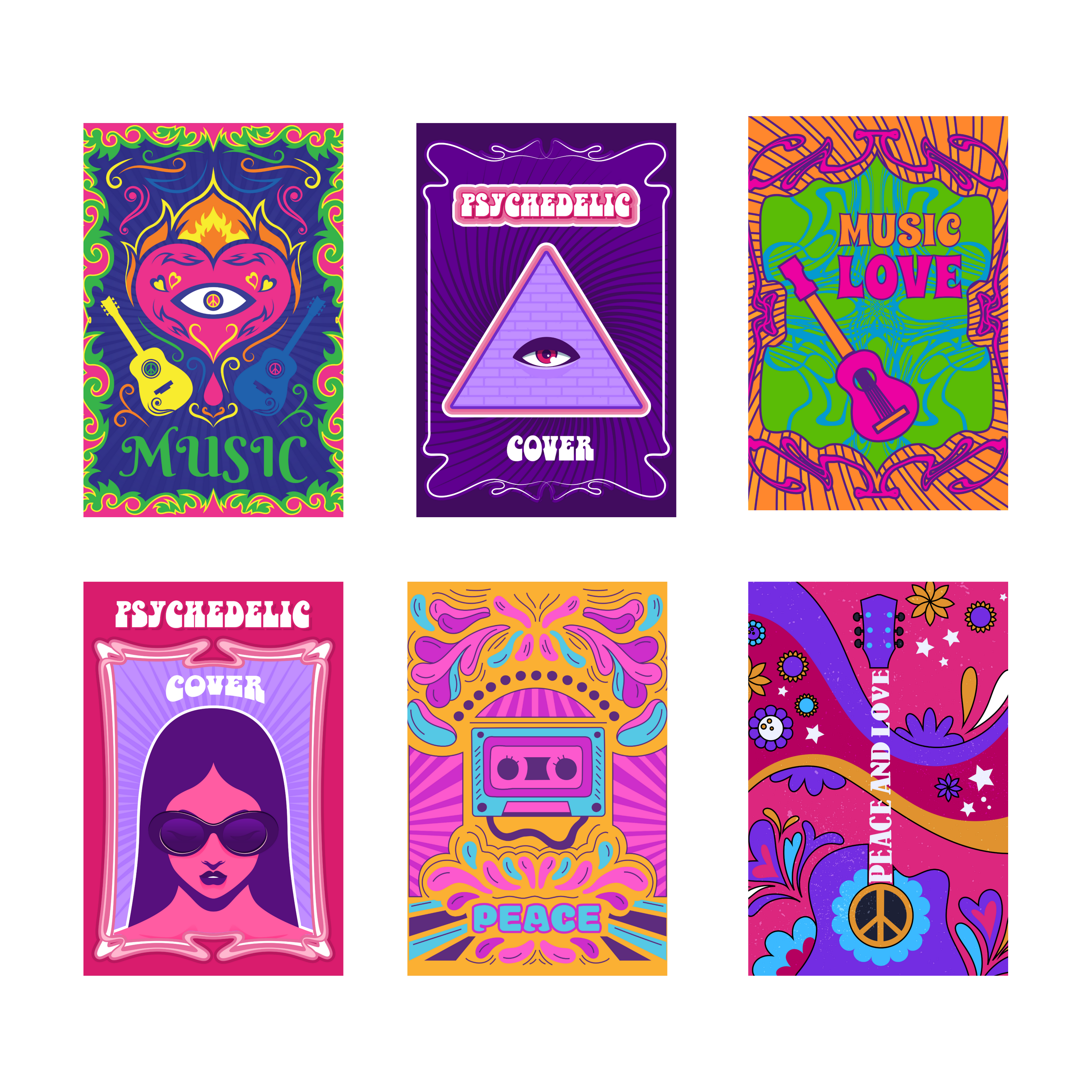 PSYCHEDELIC PACK OF 6 POSTERS SET 7