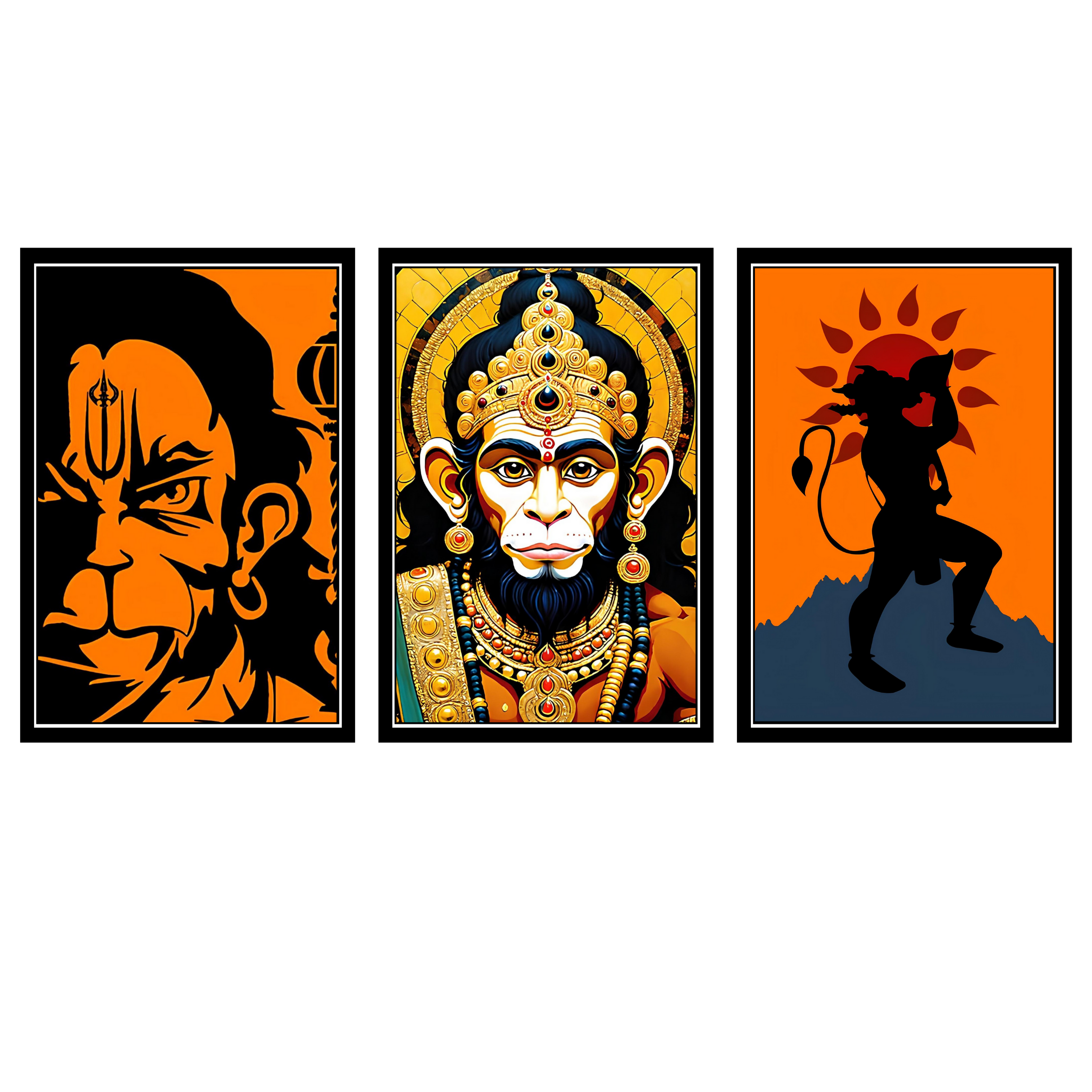 HANUMAN JI  SET OF 3 FRAMES| PACK 9 | EACH FRAME "12X18" INCH