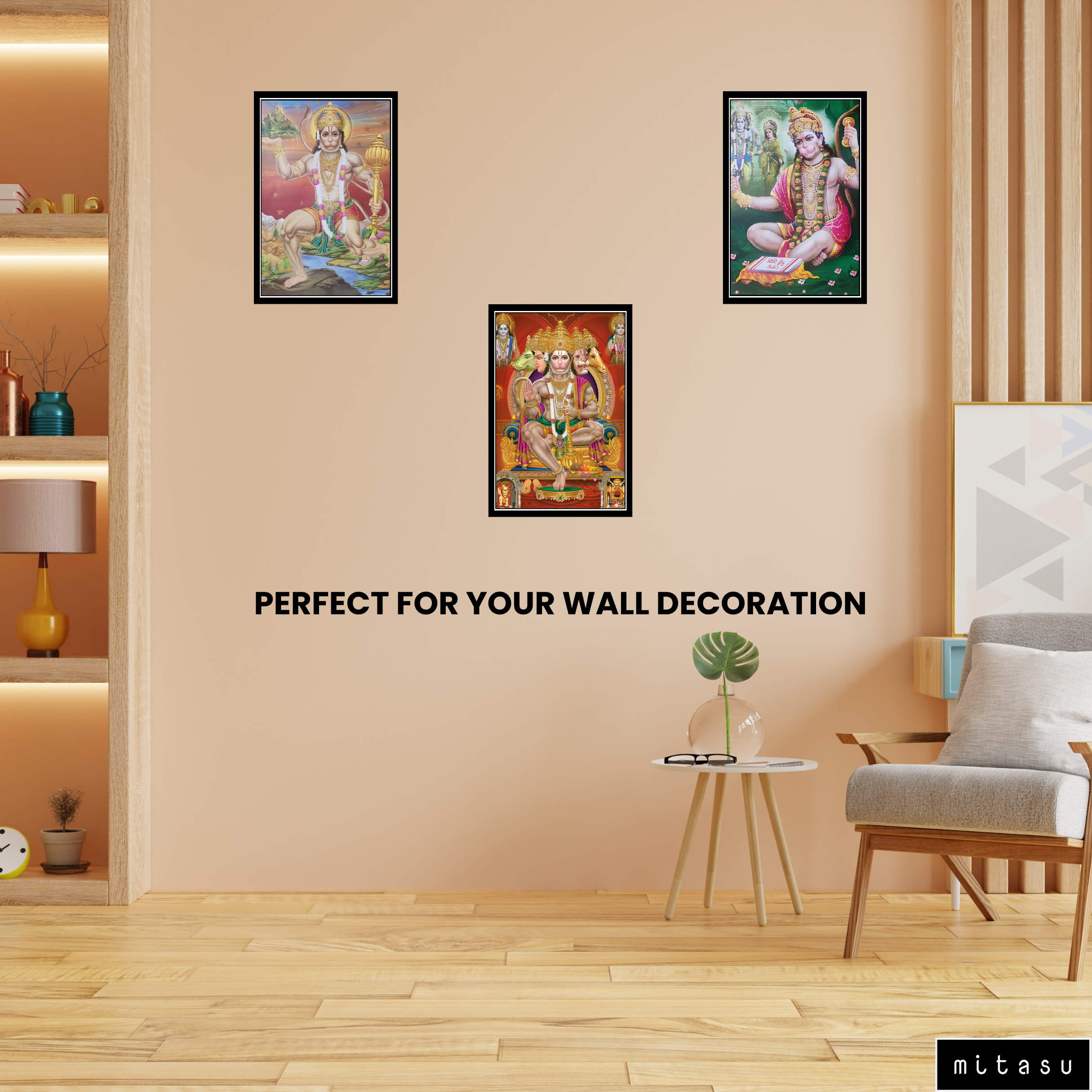 HANUMAN JI  SET OF 3 FRAMES| PACK 4 | EACH FRAME "12X18" INCH