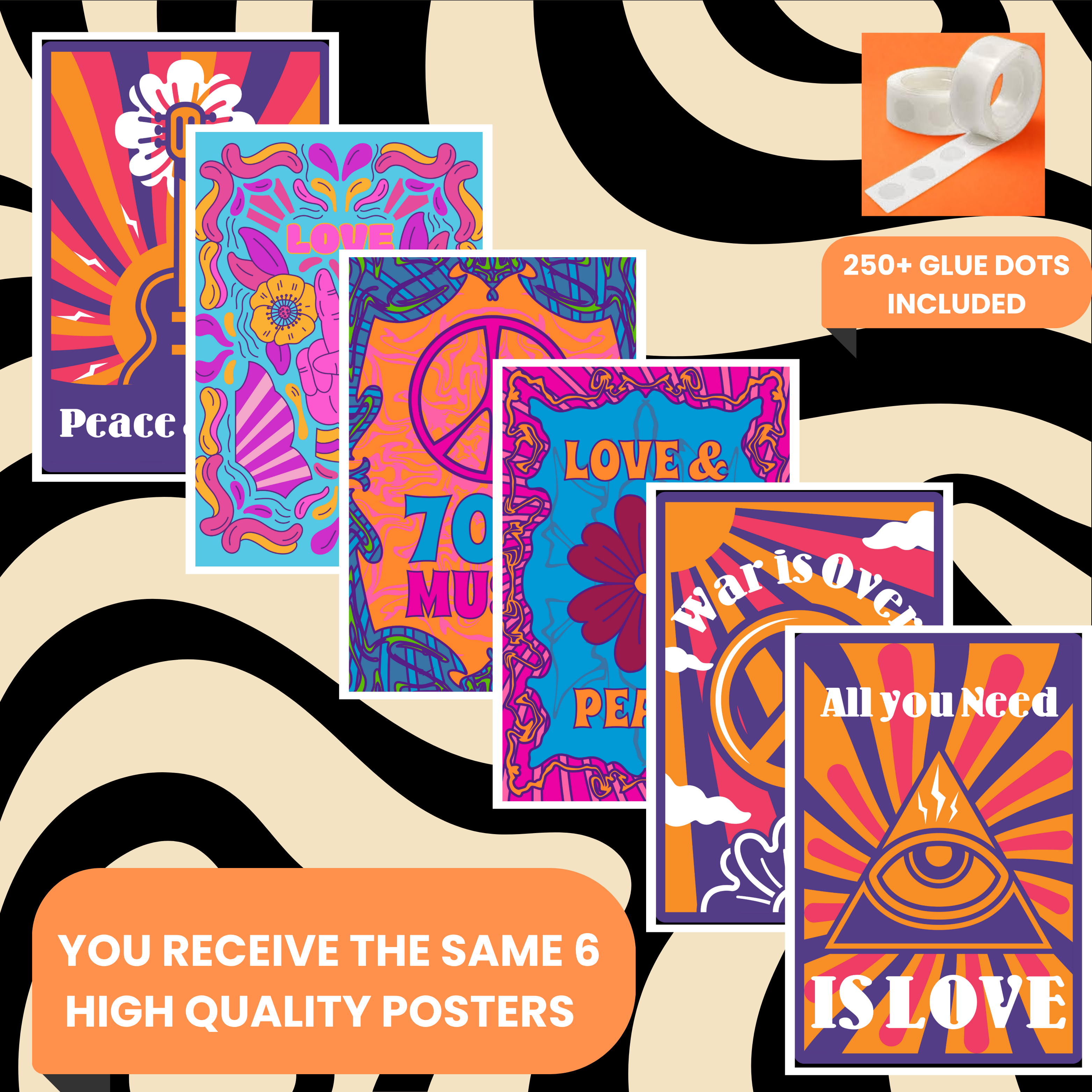 PSYCHEDELIC PACK OF 6 POSTERS SET 8