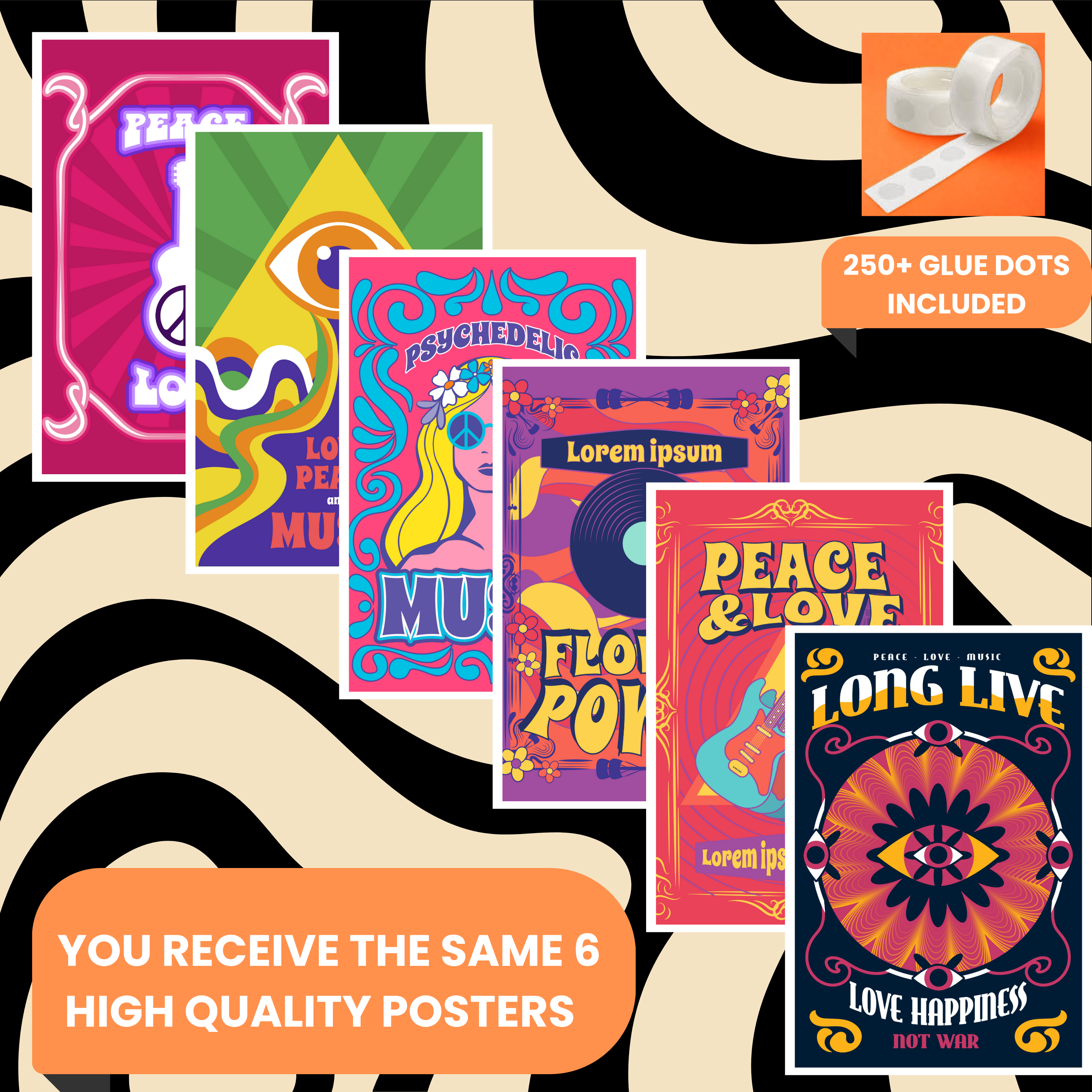 PSYCHEDELIC PACK OF 6 POSTERS SET 3