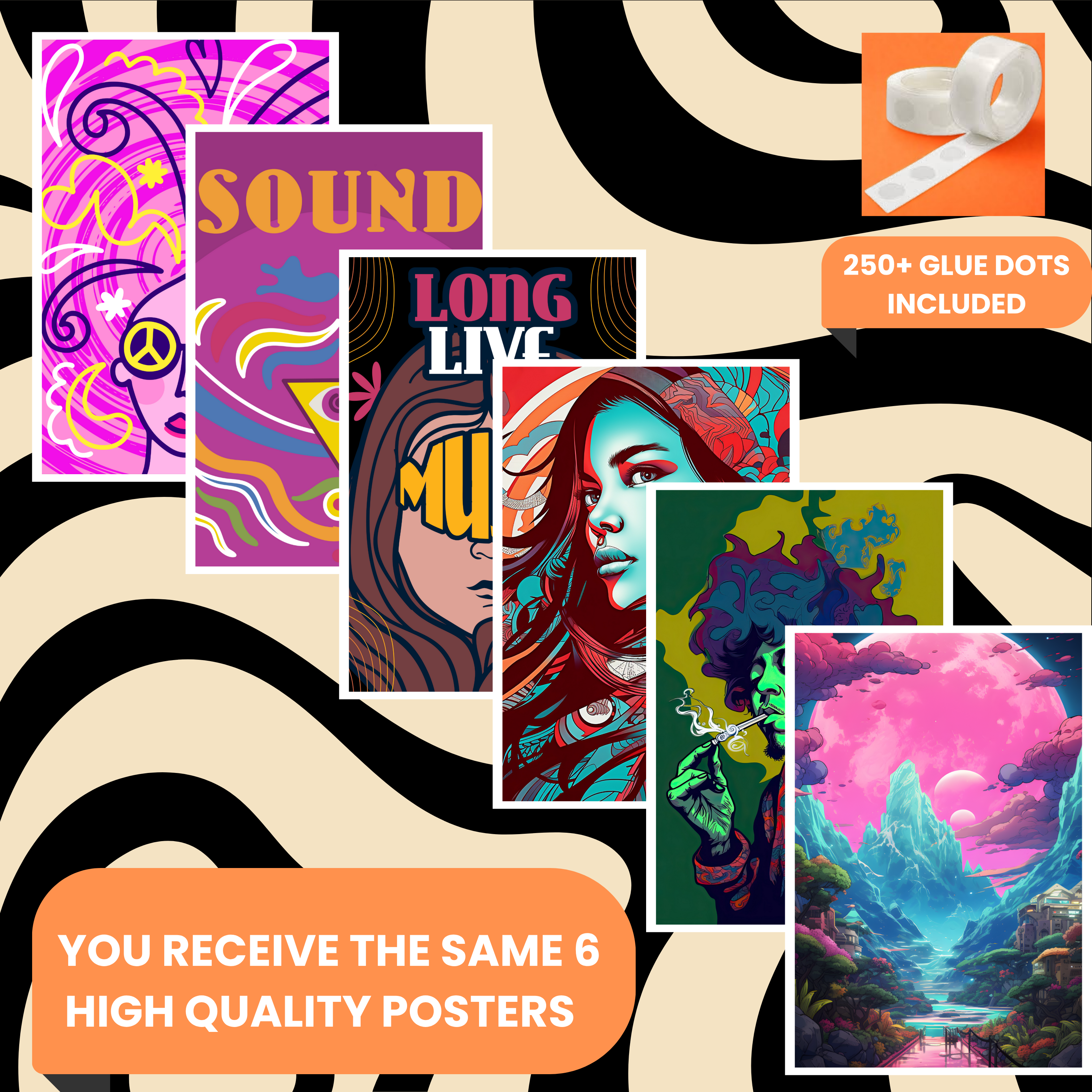 PSYCHEDELIC PACK OF 6 POSTERS SET 9