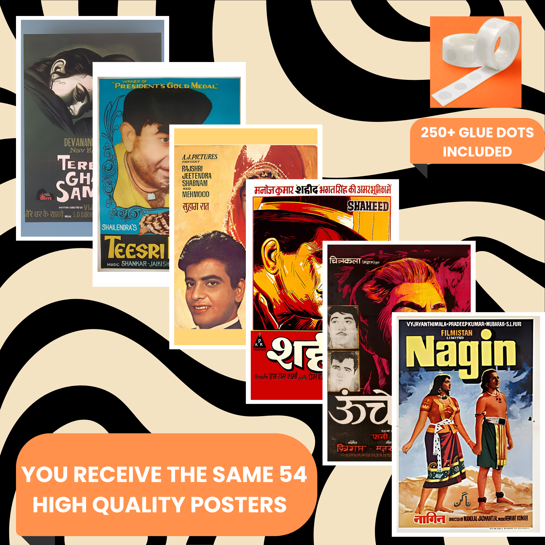 VINTAGE BOLLYWOOD PACK OF 54 POSTERS| EACH POSTER "4X6" INCHES