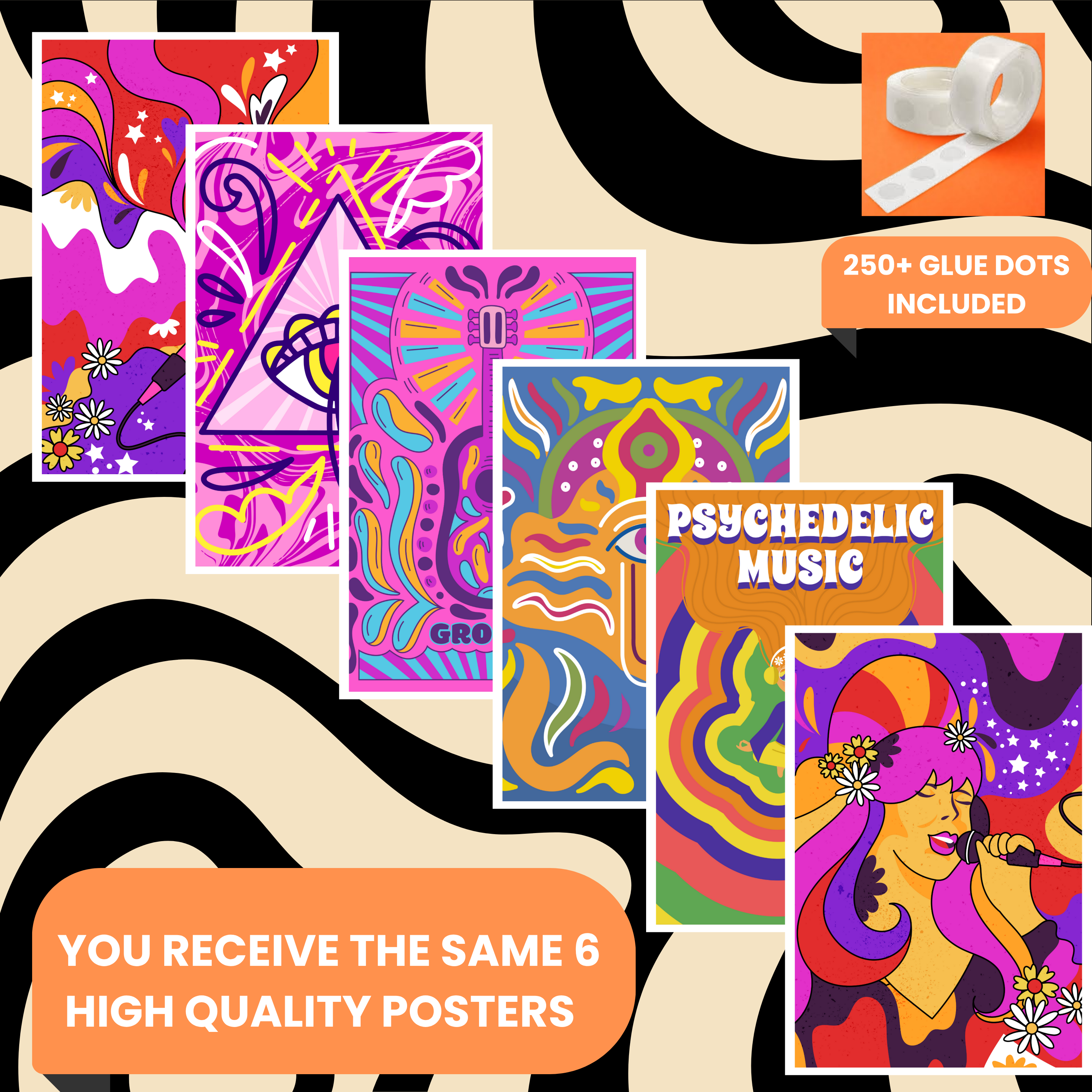 PSYCHEDELIC PACK OF 6 POSTERS SET 6
