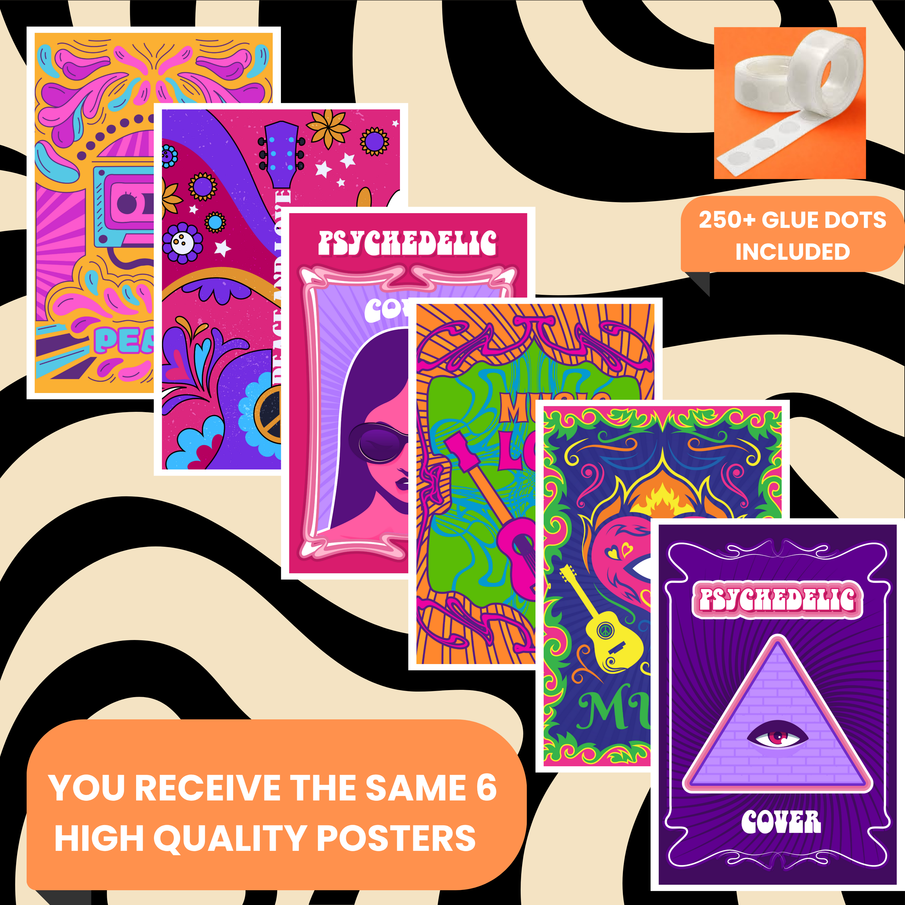 PSYCHEDELIC PACK OF 6 POSTERS SET 7