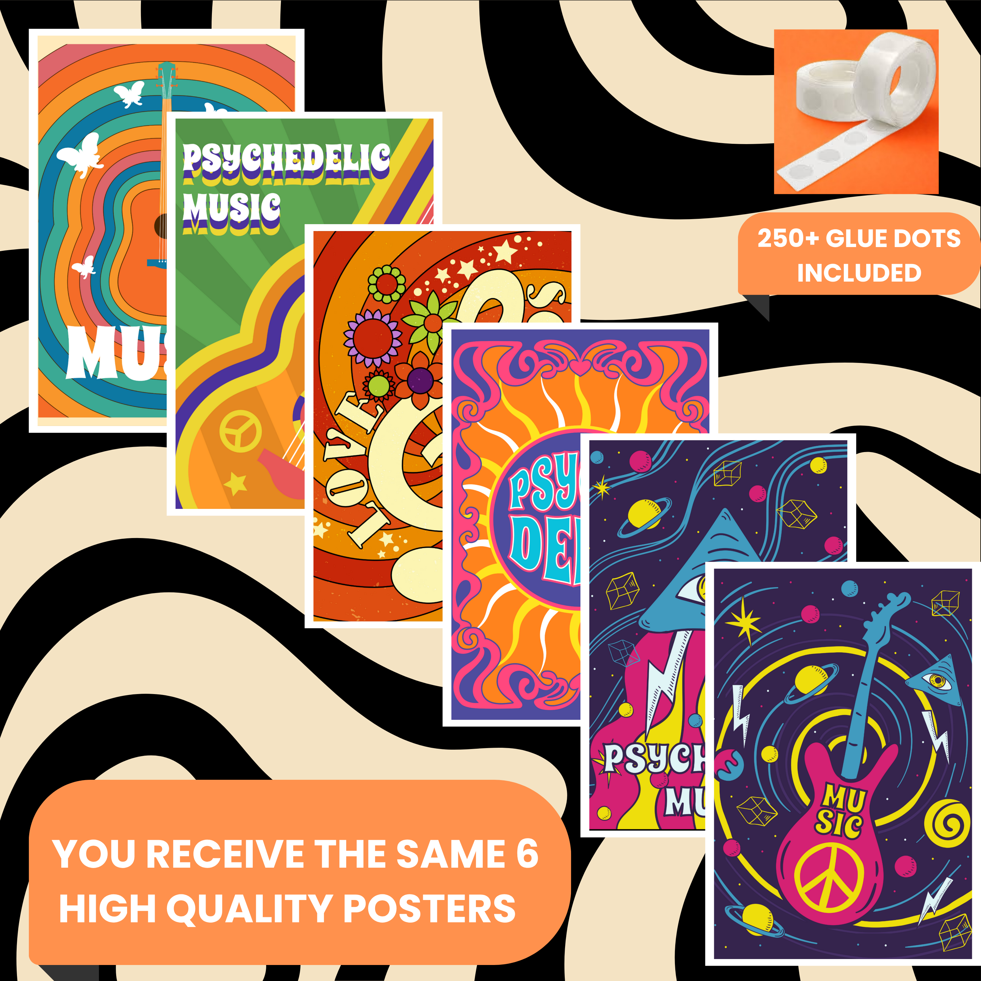 PSYCHEDELIC PACK OF 6 POSTERS SET 1